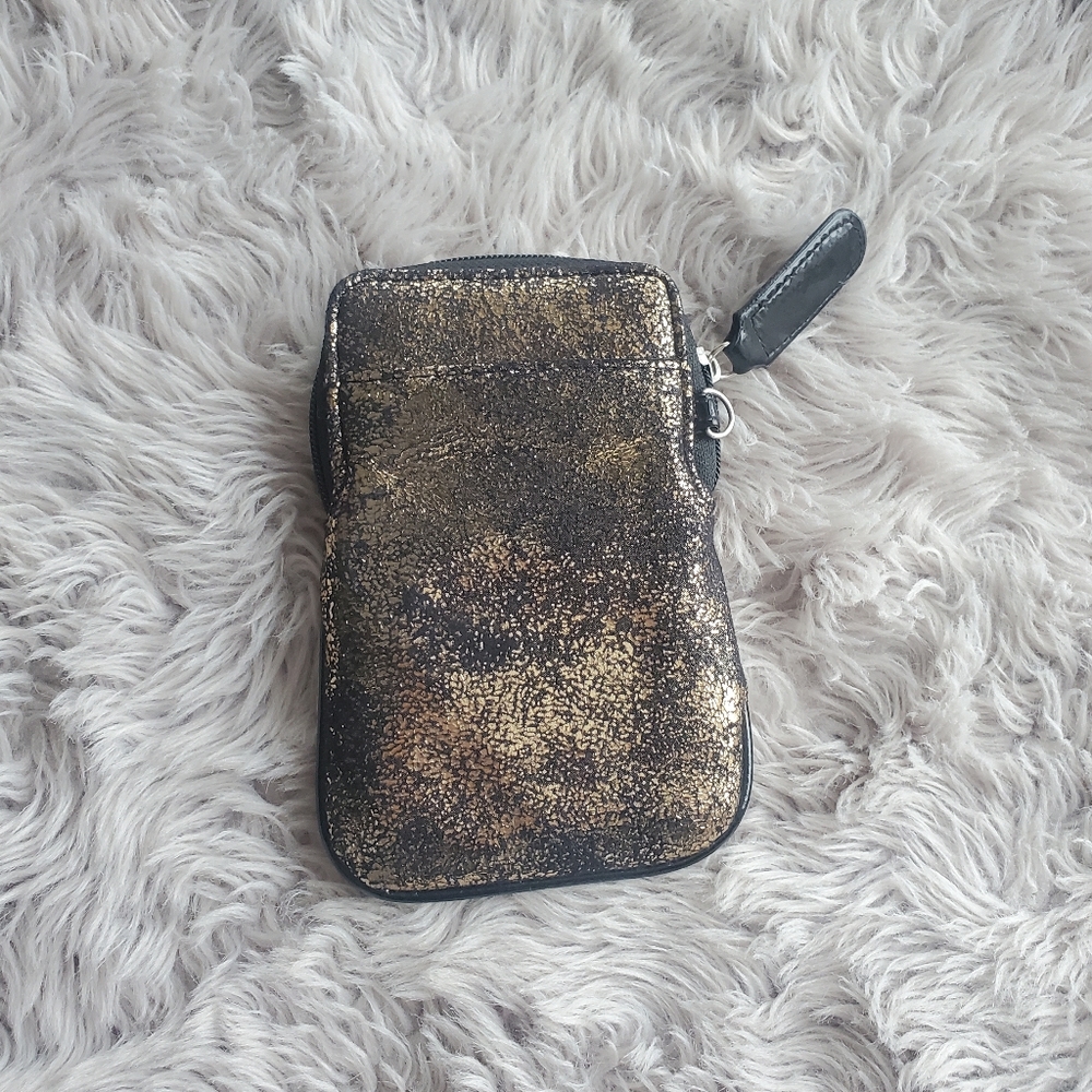 Metallic Copper Gold Shimmer Distress Black Zip Wallet